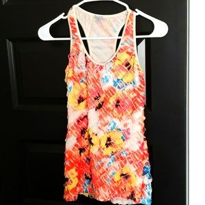 FINAL MARKDOWN Beautiful floral racer back tank top with ruffles